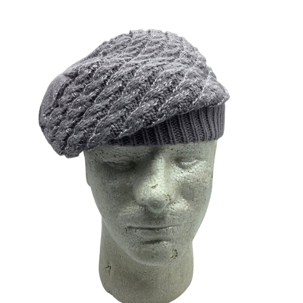 Scala Pronto Purple Knit Beret Hat Cap Metallic‎ Thread Accent Women One Size